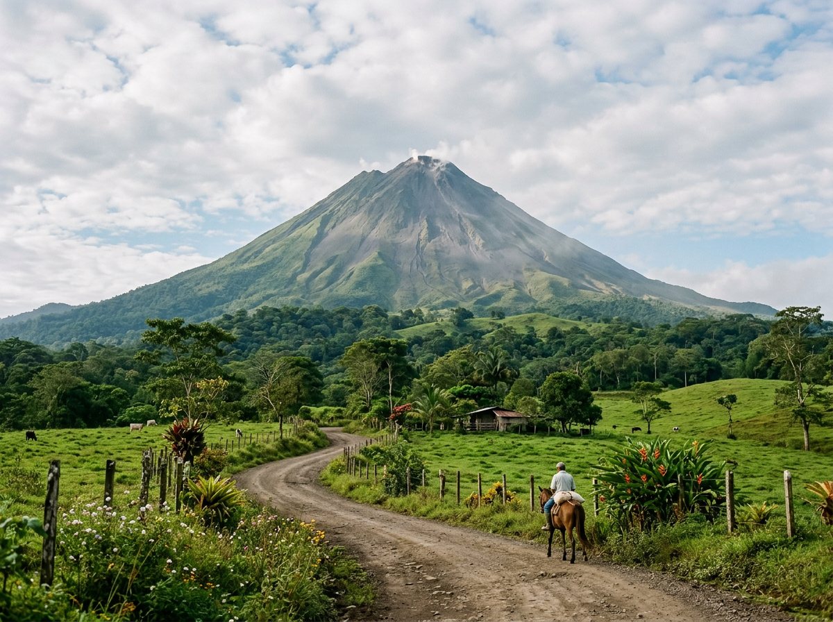 Arenal Volcano rising above rainforest near La Fortuna