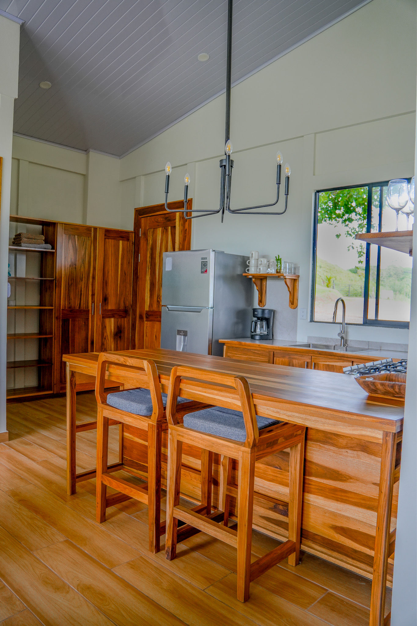 The kitchen looking out toward the farm